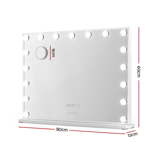 Embellir Makeup Mirror 80x60cm Hollywood Vanity with LED Light Tabletop White MM-E-FRAME-5880LED-WH