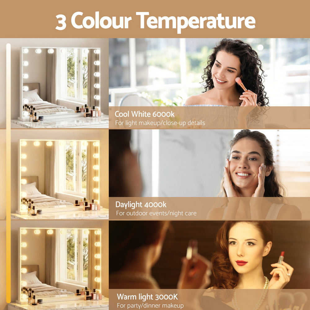 Embellir Makeup Mirror 80x60cm Hollywood Vanity with LED Light Tabletop White MM-E-FRAME-5880LED-WH
