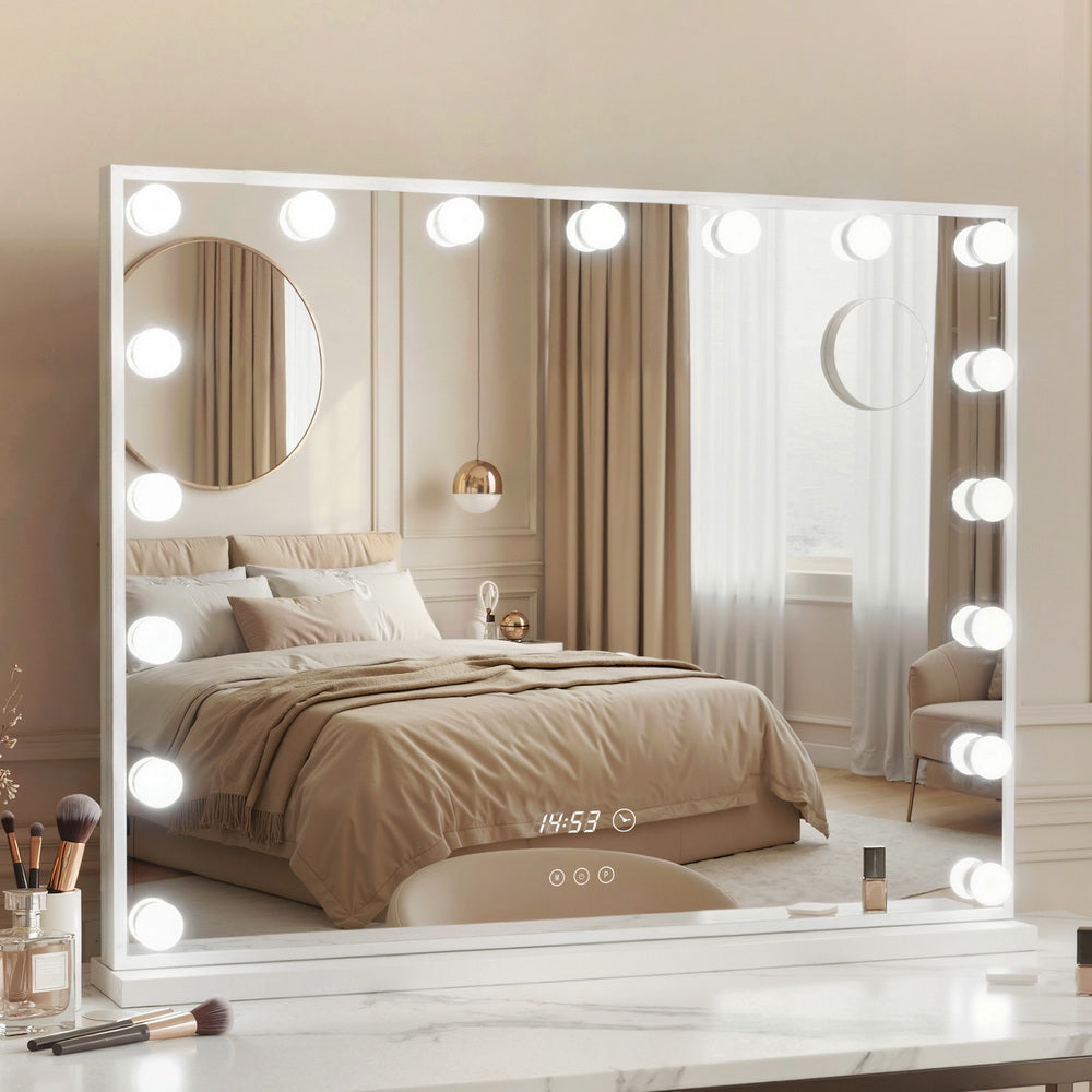 Embellir Makeup Mirror 80x60cm Hollywood Vanity with LED Light Tabletop White MM-E-FRAME-5880LED-WH
