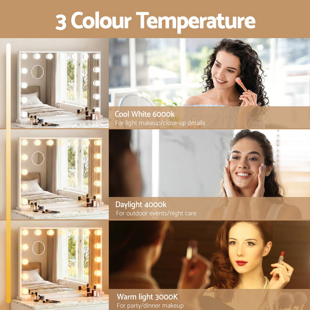 Embellir Makeup Mirror 60x52cm Hollywood Vanity with LED Light Tabletop White MM-E-FRAME-6052LED-WH