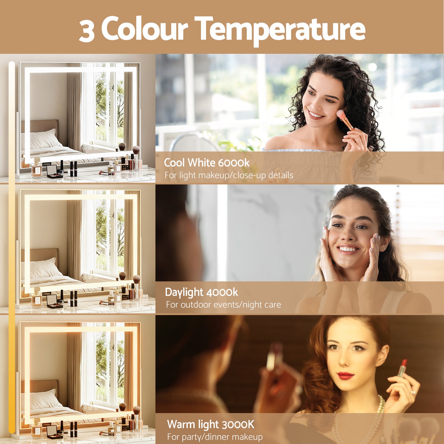 80x65cm Embellir Makeup Mirror Hollywood Vanity with LED Light White Frame MM-E-FRAME-6580LED-WH