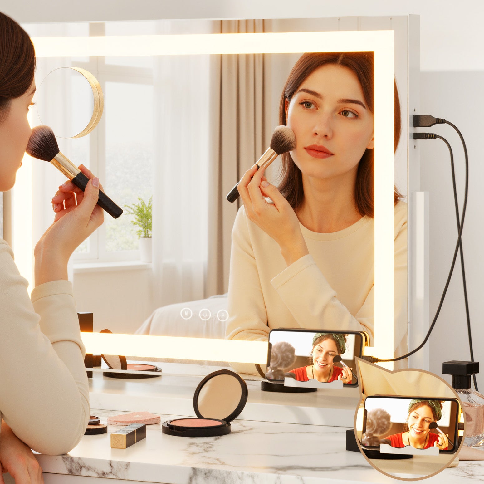 80x65cm Embellir Makeup Mirror Hollywood Vanity with LED Light White Frame MM-E-FRAME-6580LED-WH