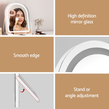 Embellir Makeup Mirror 35x45cm Dressing Vanity LED Stripe Light with 5x Magnification Rotation White Arch MM-E-FRAMELS-3545-AR