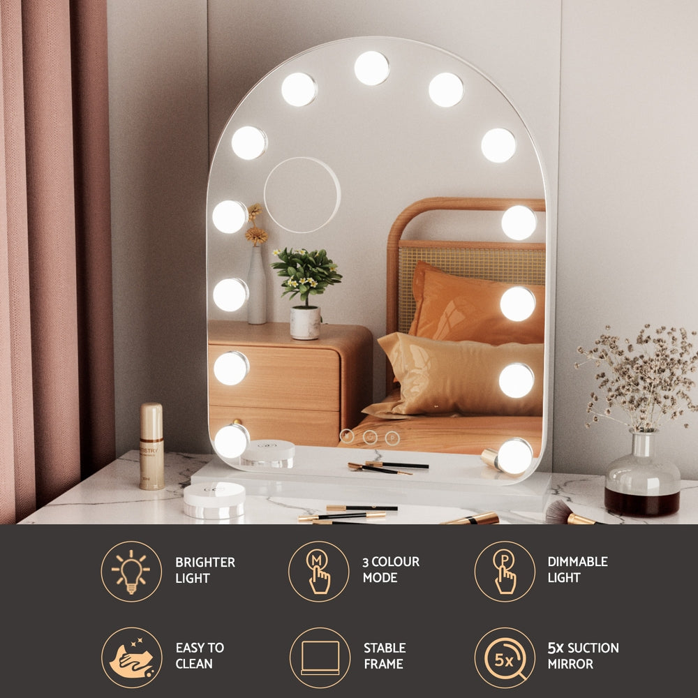 Embellir Makeup Mirror 40x50cm Dressing Vanity LED Bulb Light with 5x Magnification White Arch MM-E-FRAMELS-4050LED-AR