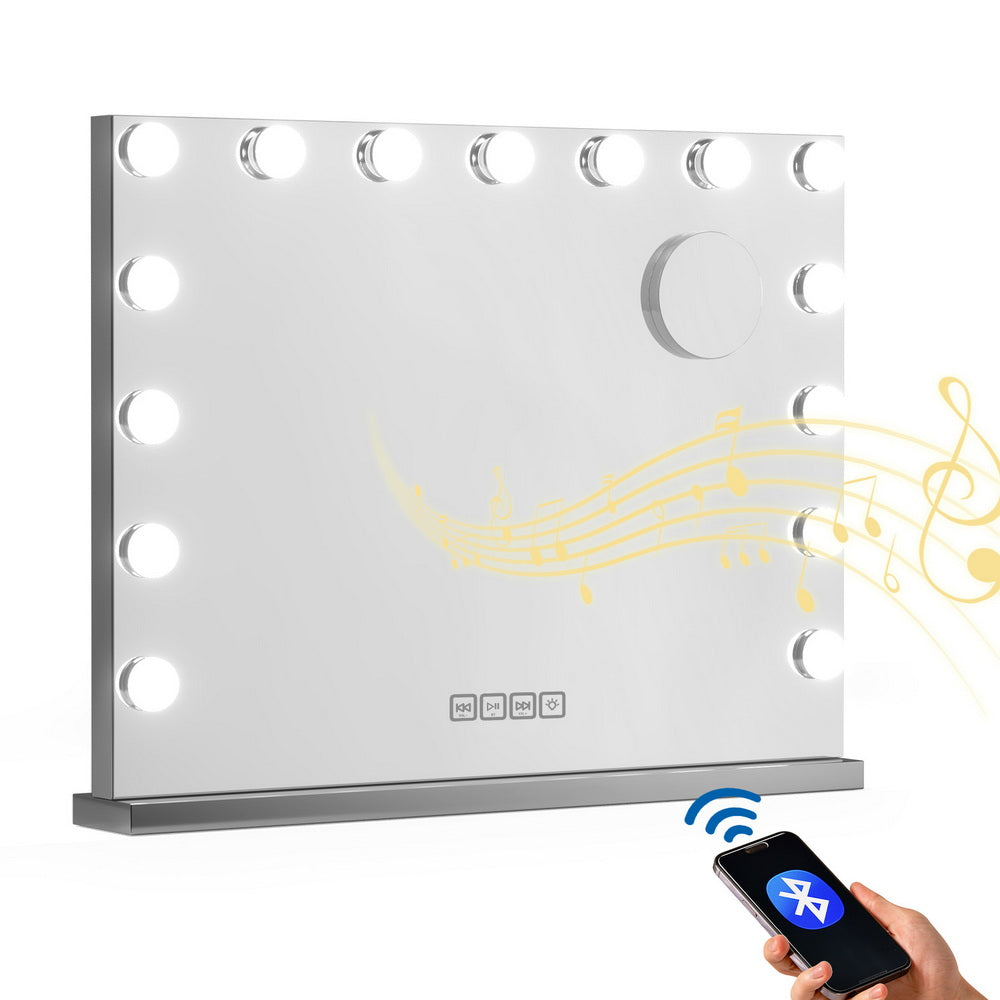 Embellir Bluetooth Makeup Mirror 58x46cm Hollywood Vanity with LED Light Wall MM-E-FRAMELS-5846-GS-BT