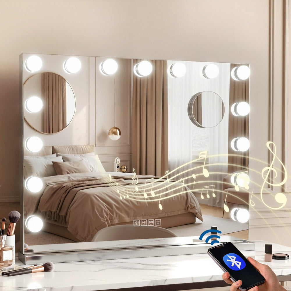 Embellir Bluetooth Makeup Mirror 58x46cm Hollywood Vanity with LED Light Wall MM-E-FRAMELS-5846-GS-BT