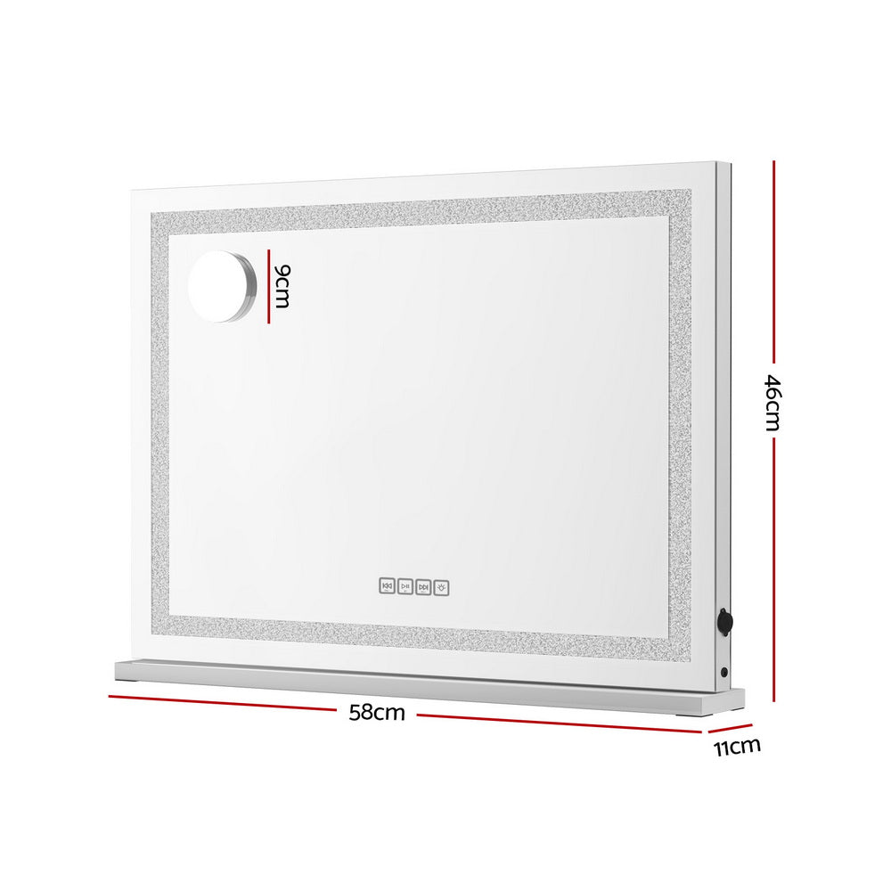 Embellir Bluetooth Makeup Mirror 58x46cm Hollywood Vanity with LED Light Crystal MM-E-FRAMELS-5846LED-GS-BT