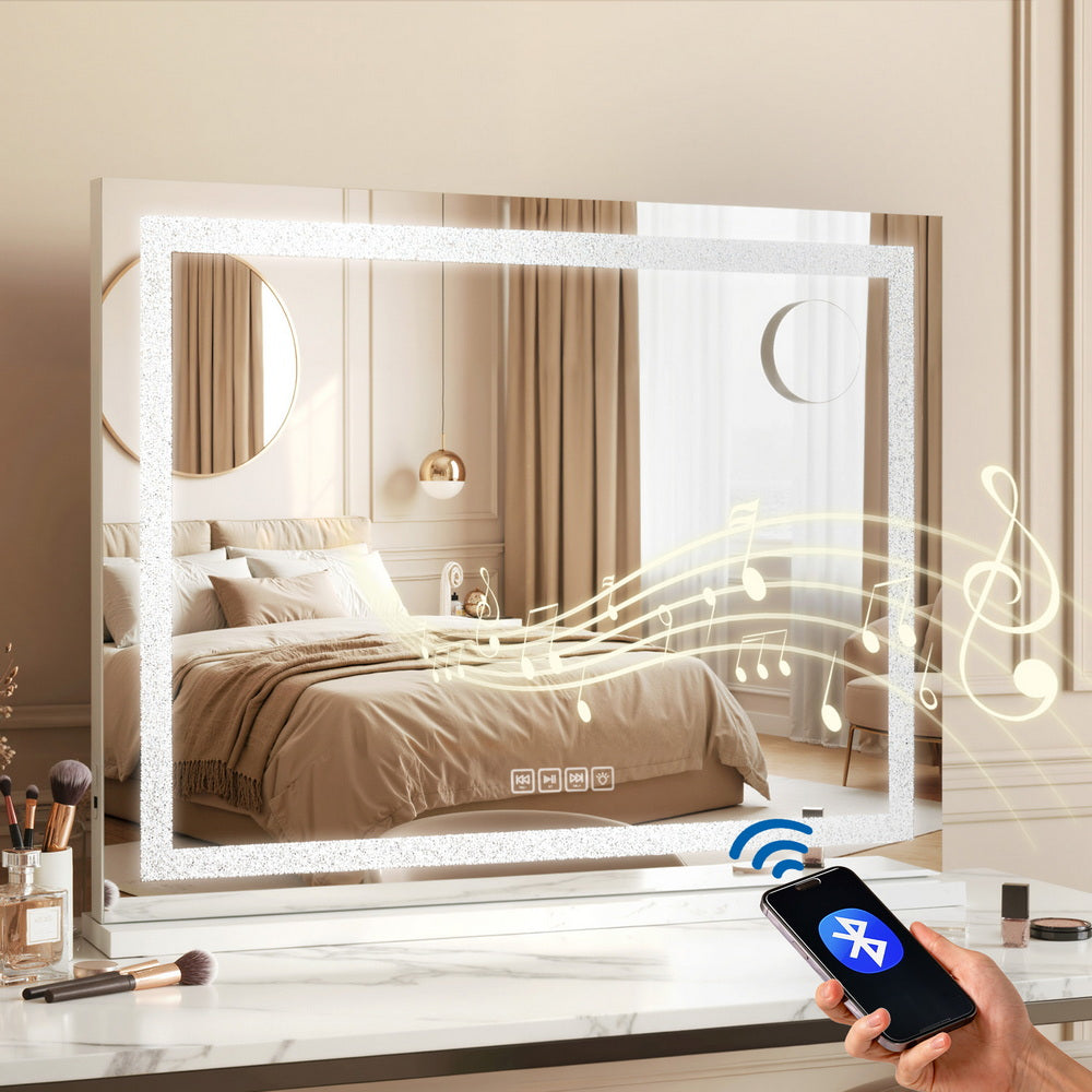 Embellir Bluetooth Makeup Mirror 58x46cm Hollywood Vanity with LED Light Crystal MM-E-FRAMELS-5846LED-GS-BT