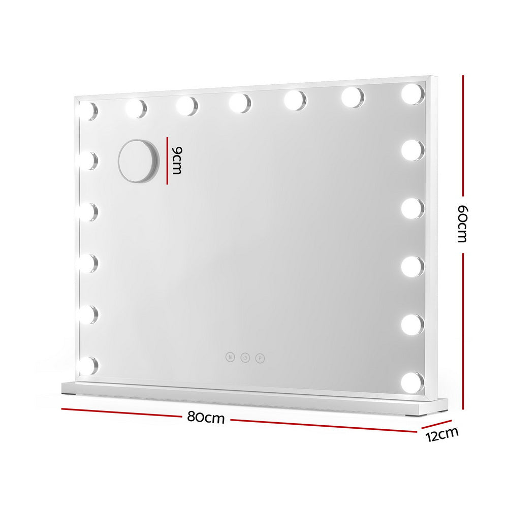 Embellir Makeup Mirror 80x58cm Hollywood Vanity with LED Light Tabletop Wall MM-E-FRAMELS-5880-WH