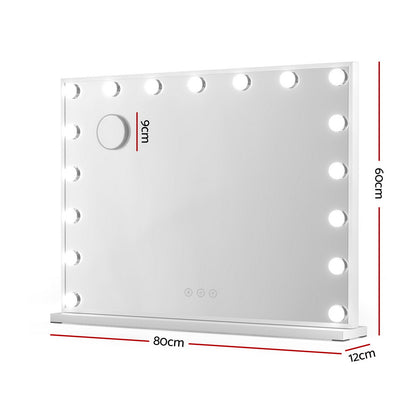 Embellir Makeup Mirror 80x58cm Hollywood Vanity with LED Light Tabletop Wall MM-E-FRAMELS-5880-WH