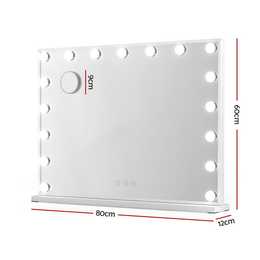 Embellir Makeup Mirror 80x58cm Hollywood Vanity with LED Light Tabletop Wall MM-E-FRAMELS-5880-WH