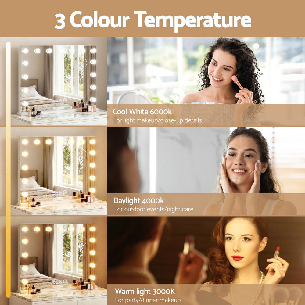 Embellir Bluetooth Makeup Mirror 80x58cm Hollywood Vanity with LED Light Wall MM-E-FRAMELS-5880-WH-BT