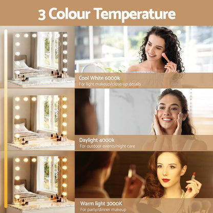 Embellir Bluetooth Makeup Mirror 80x58cm Hollywood Vanity with LED Light Wall MM-E-FRAMELS-5880-WH-BT