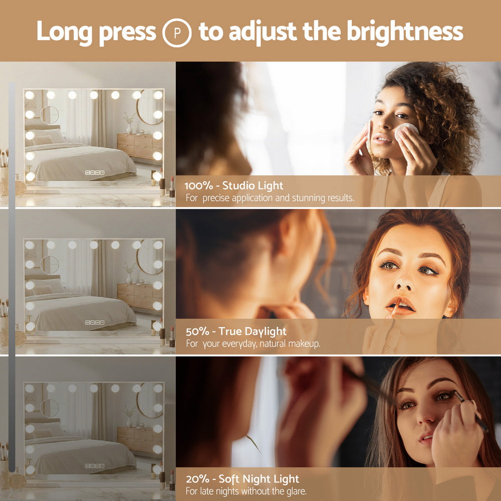 Embellir Bluetooth Makeup Mirror 80x58cm Hollywood Vanity with LED Light Wall MM-E-FRAMELS-5880-WH-BT