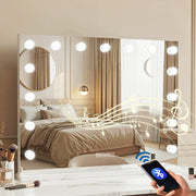 Embellir Bluetooth Makeup Mirror 80x58cm Hollywood Vanity with LED Light Wall MM-E-FRAMELS-5880-WH-BT