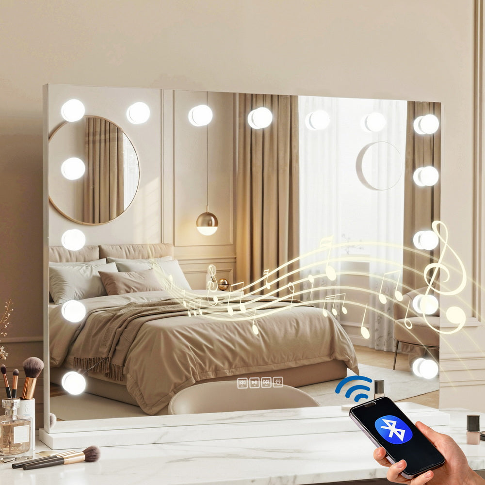 Embellir Bluetooth Makeup Mirror 80x58cm Hollywood Vanity with LED Light Wall MM-E-FRAMELS-5880-WH-BT