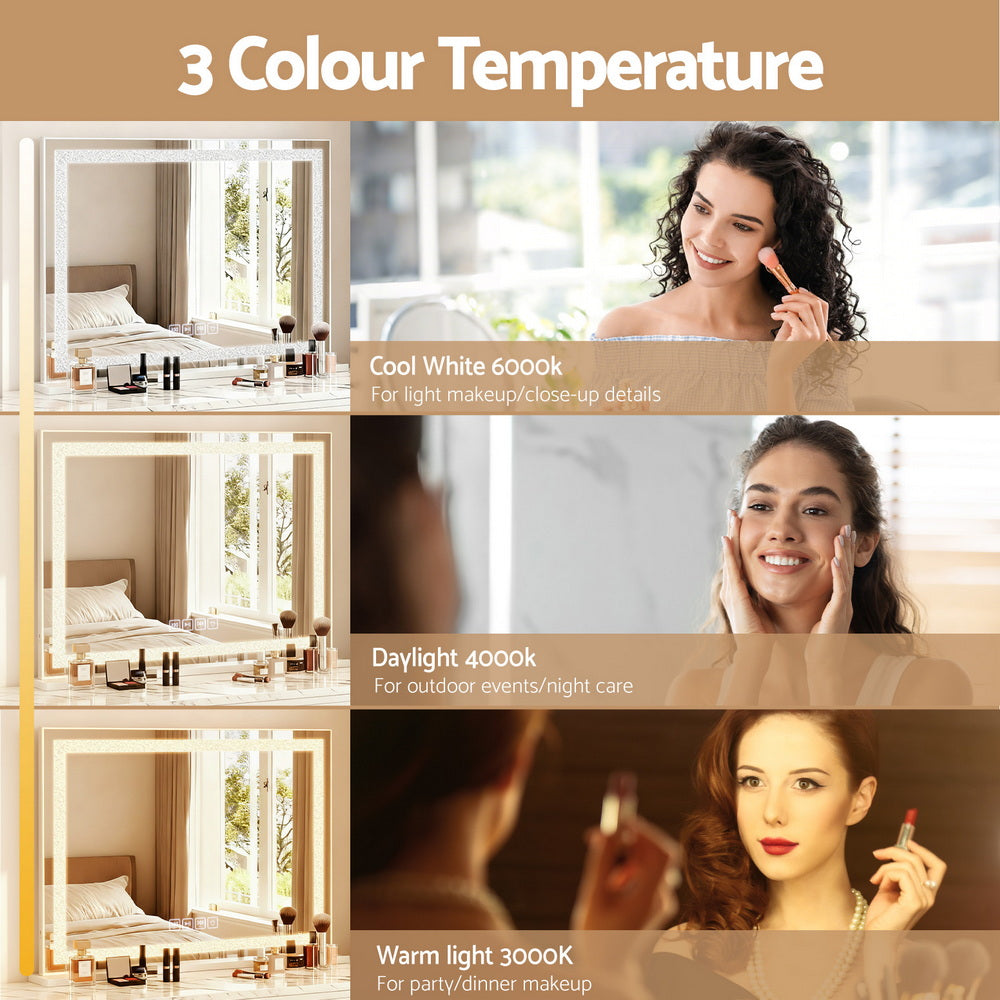 Embellir Bluetooth Makeup Mirror 80x58cm Hollywood Vanity with LED Light Crystal MM-E-FRAMELS-5880LED-GS-BT