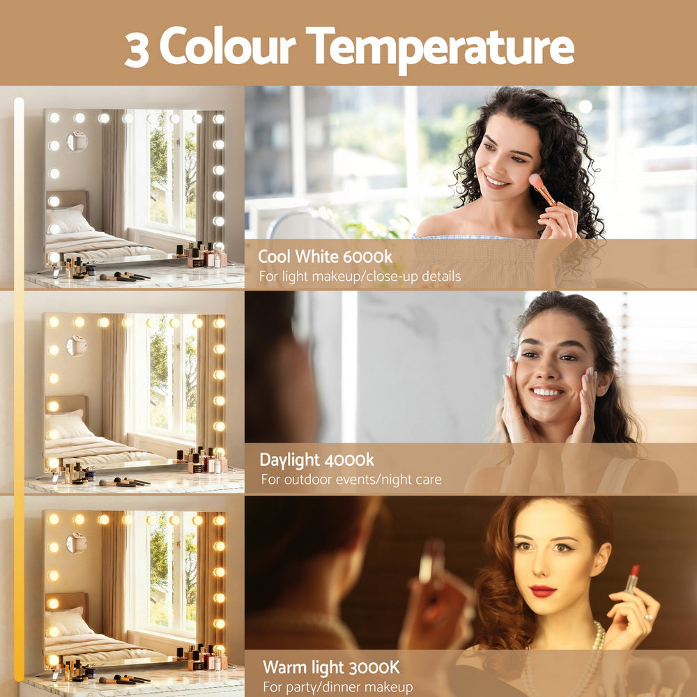 80x65cm Embellir Makeup Mirror Hollywood Vanity with LED Light Silver Legs MM-E-FRAMELS-6580LED-GS