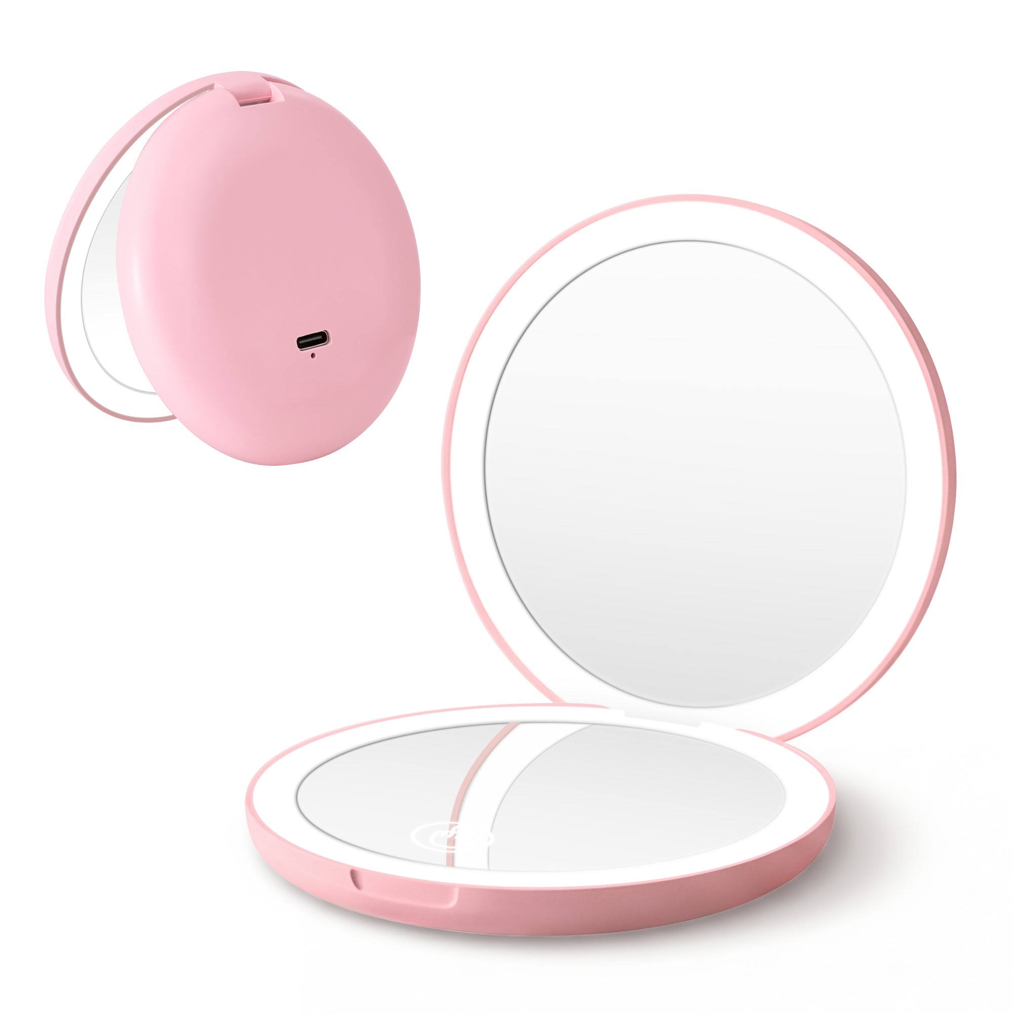 Embellir LED Compact Mirror Lighted Travel Makeup Mirror Pocket-Sized 1x 10x Magnification Round Pink MM-E-PORT-10X-ROLED-PK