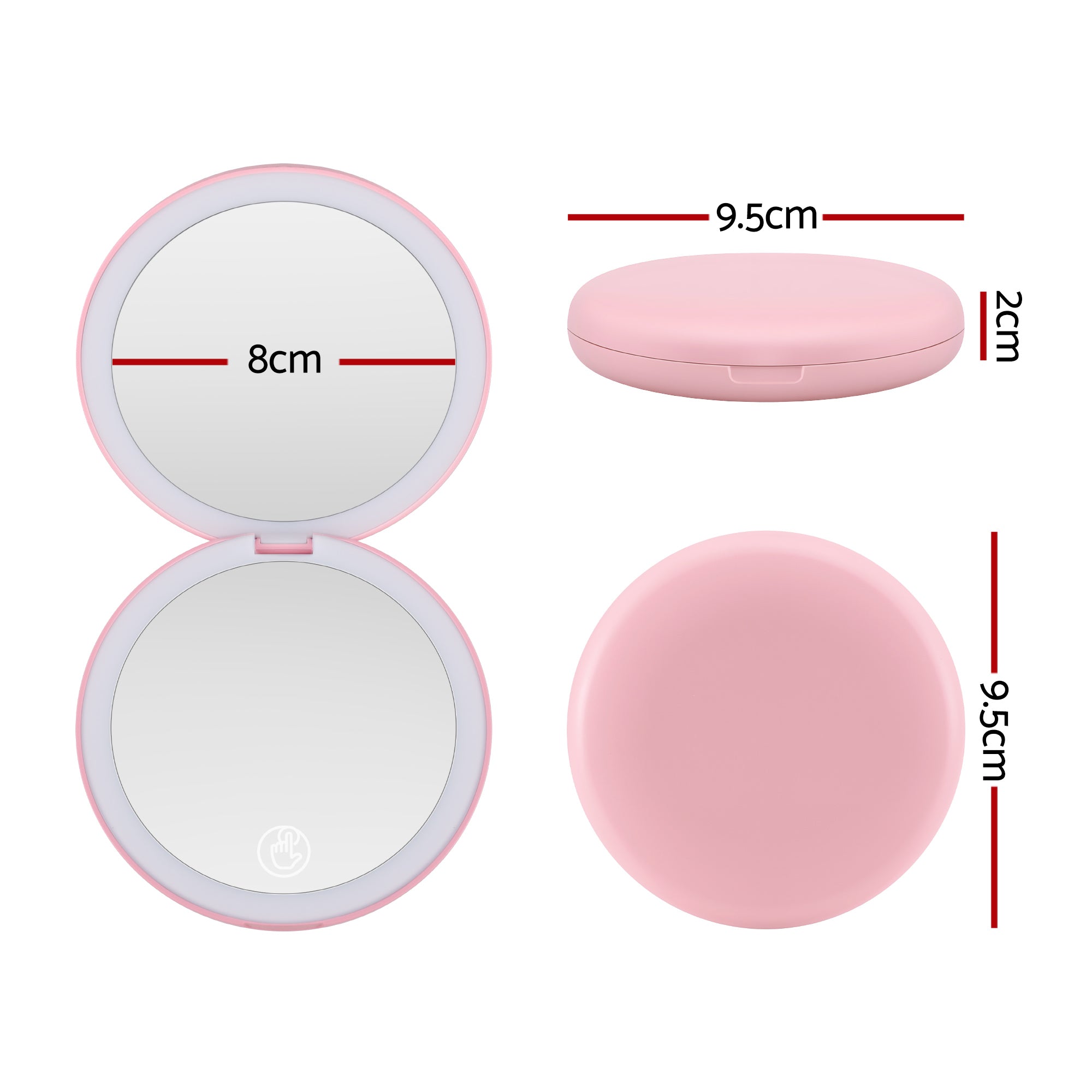 Embellir LED Compact Mirror Lighted Travel Makeup Mirror Pocket-Sized 1x 10x Magnification Round Pink MM-E-PORT-10X-ROLED-PK