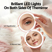 Embellir LED Compact Mirror Lighted Travel Makeup Mirror Pocket-Sized 1x 10x Magnification Round Pink MM-E-PORT-10X-ROLED-PK