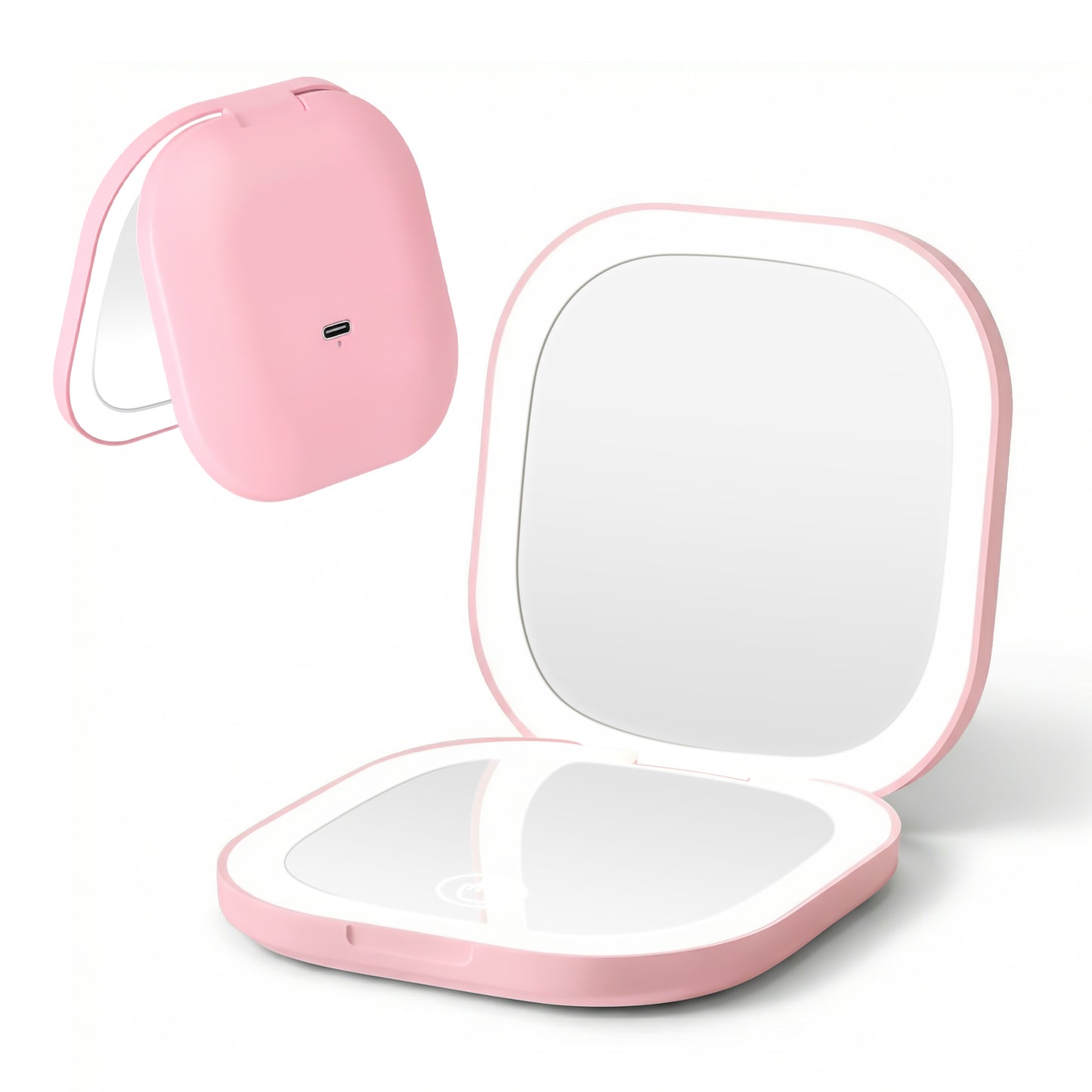 Embellir LED Compact Mirror Lighted Travel Makeup Mirror Pocket-Sized 1x 10x Magnification Square Pink MM-E-PORT-10X-SQLED-PK