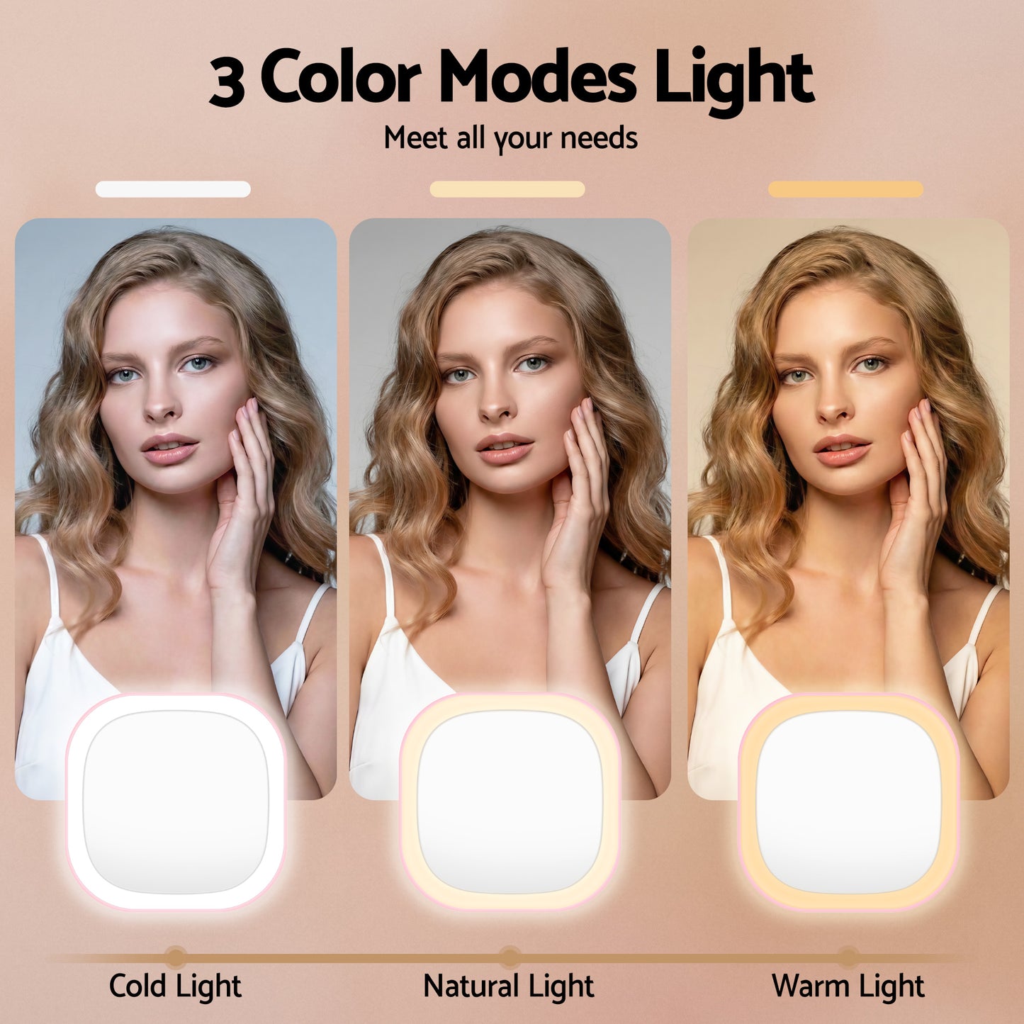 Embellir LED Compact Mirror Lighted Travel Makeup Mirror Pocket-Sized 1x 10x Magnification Square Pink MM-E-PORT-10X-SQLED-PK