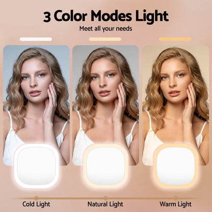 Embellir LED Compact Mirror Lighted Travel Makeup Mirror Pocket-Sized 1x 10x Magnification Square Pink MM-E-PORT-10X-SQLED-PK