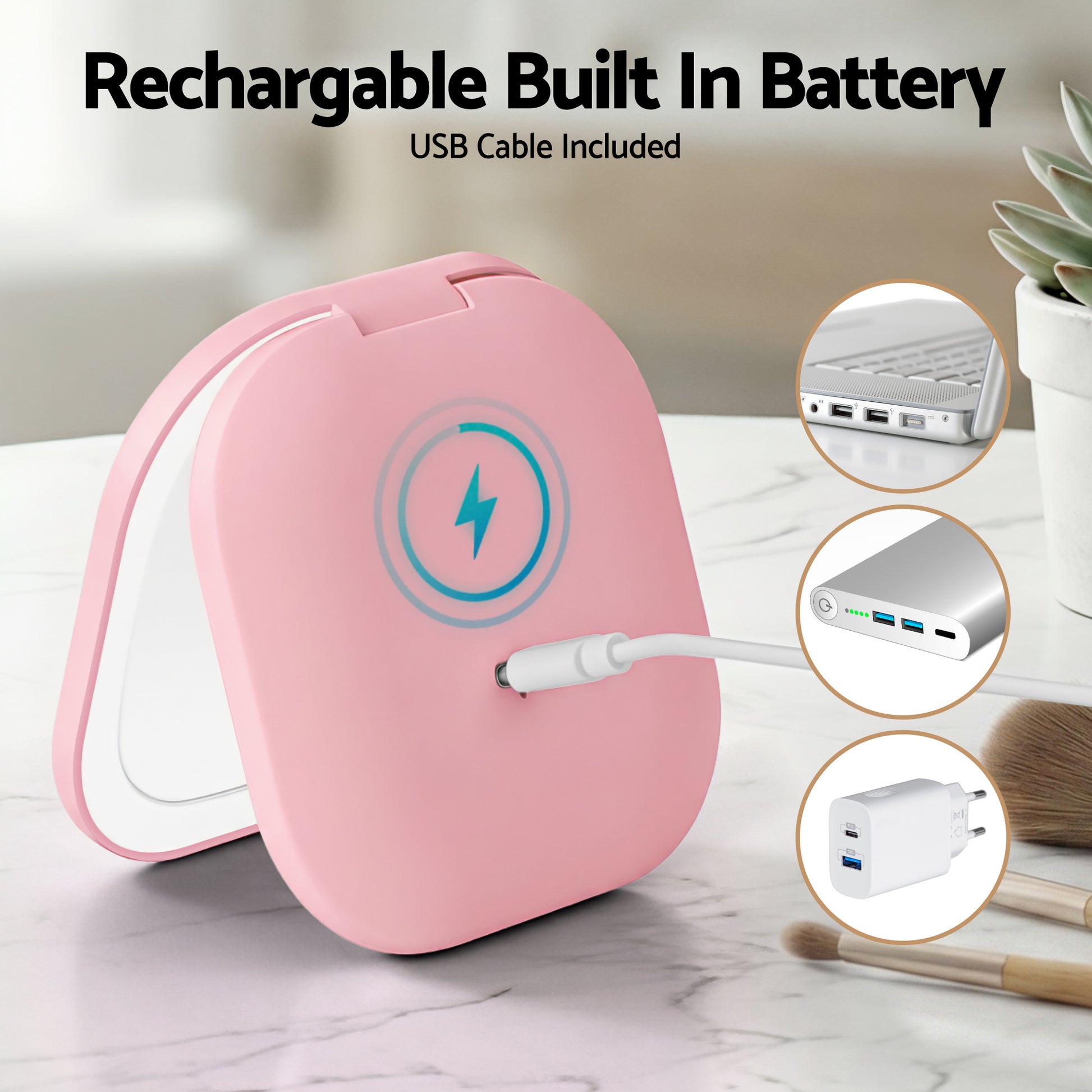Embellir LED Compact Mirror Lighted Travel Makeup Mirror Pocket-Sized 1x 10x Magnification Square Pink MM-E-PORT-10X-SQLED-PK