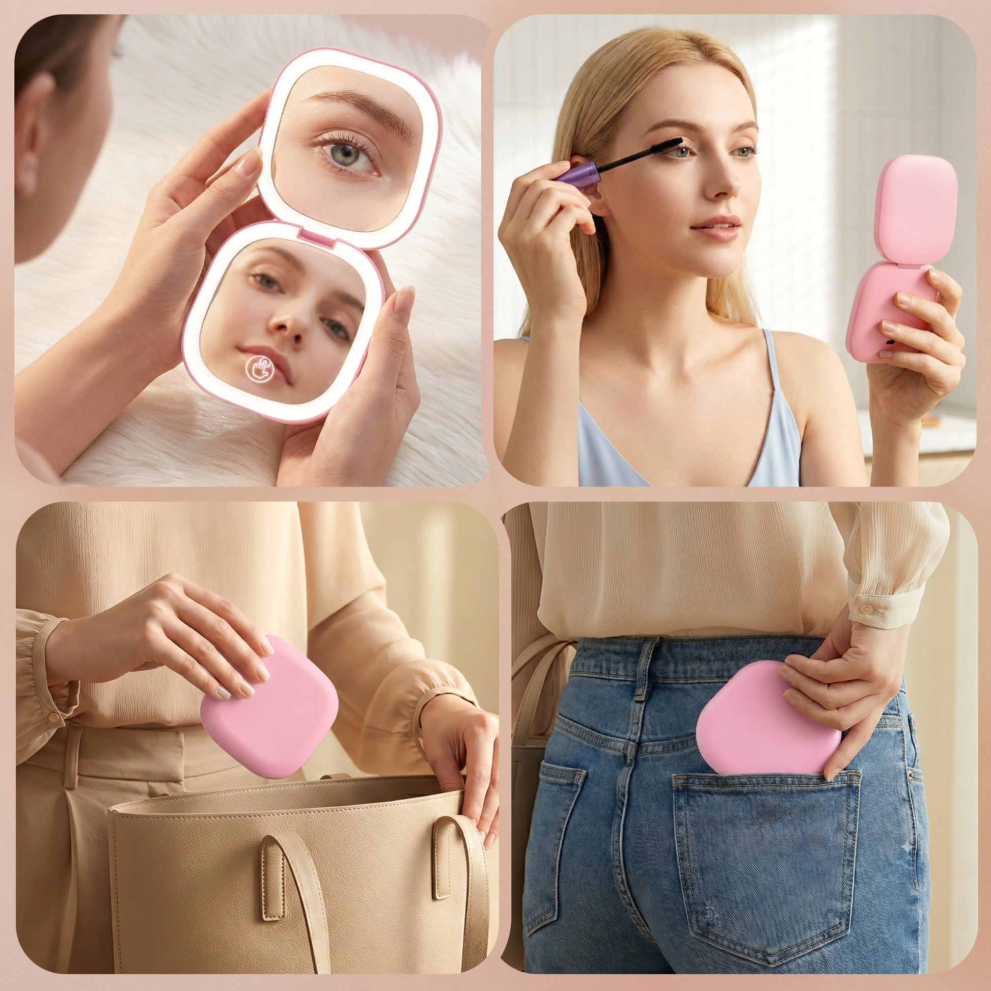 Embellir LED Compact Mirror Lighted Travel Makeup Mirror Pocket-Sized 1x 10x Magnification Square Pink MM-E-PORT-10X-SQLED-PK