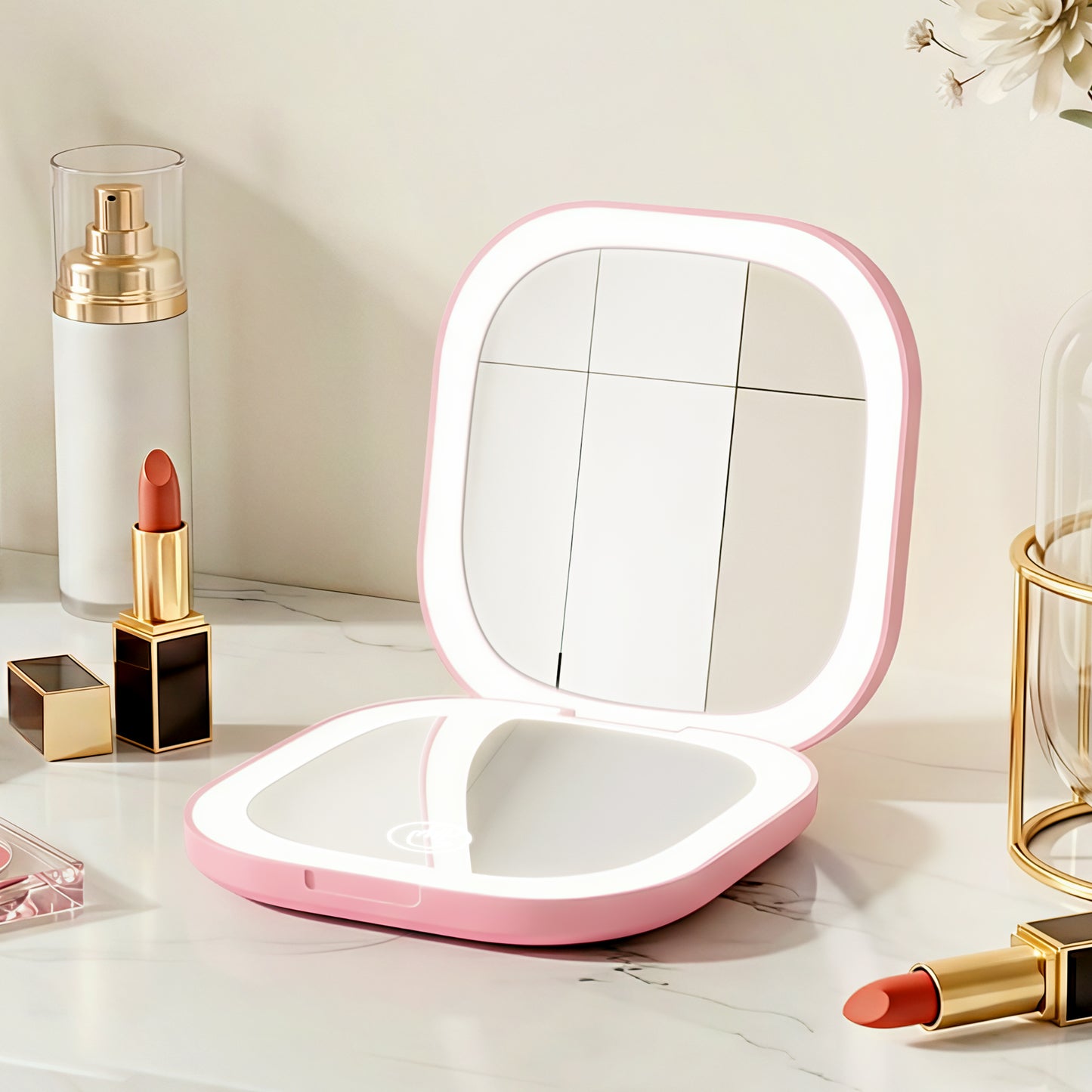 Embellir LED Compact Mirror Lighted Travel Makeup Mirror Pocket-Sized 1x 10x Magnification Square Pink MM-E-PORT-10X-SQLED-PK