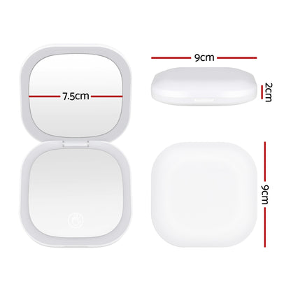 Embellir LED Compact Mirror Lighted Travel Makeup Mirror Pocket-Sized 1x 10x Magnification Square White MM-E-PORT-10X-SQLED-WH