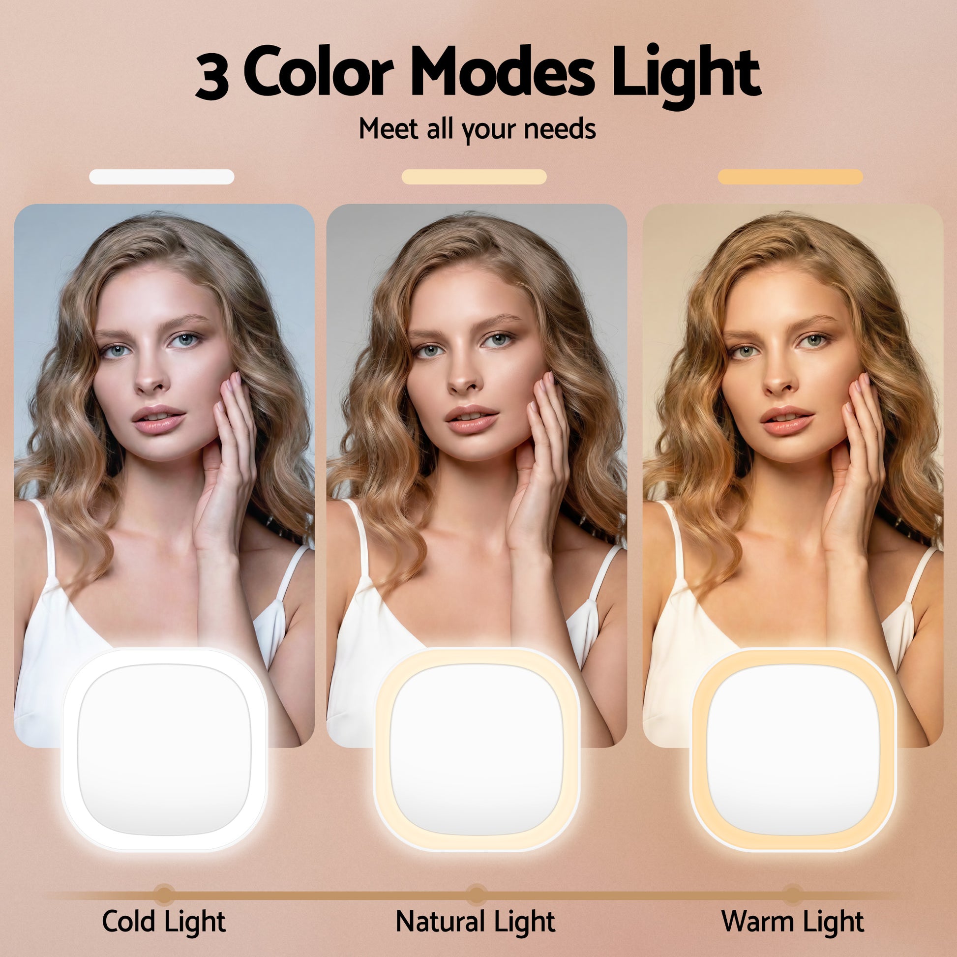 Embellir LED Compact Mirror Lighted Travel Makeup Mirror Pocket-Sized 1x 10x Magnification Square White MM-E-PORT-10X-SQLED-WH