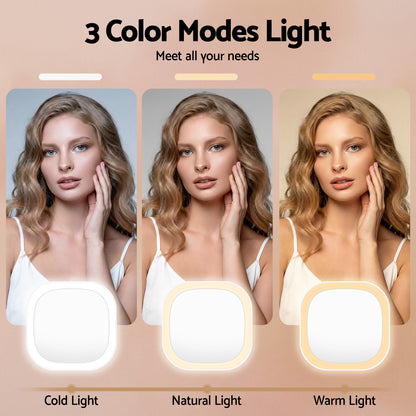 Embellir LED Compact Mirror Lighted Travel Makeup Mirror Pocket-Sized 1x 10x Magnification Square White MM-E-PORT-10X-SQLED-WH