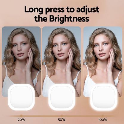 Embellir LED Compact Mirror Lighted Travel Makeup Mirror Pocket-Sized 1x 10x Magnification Square White MM-E-PORT-10X-SQLED-WH