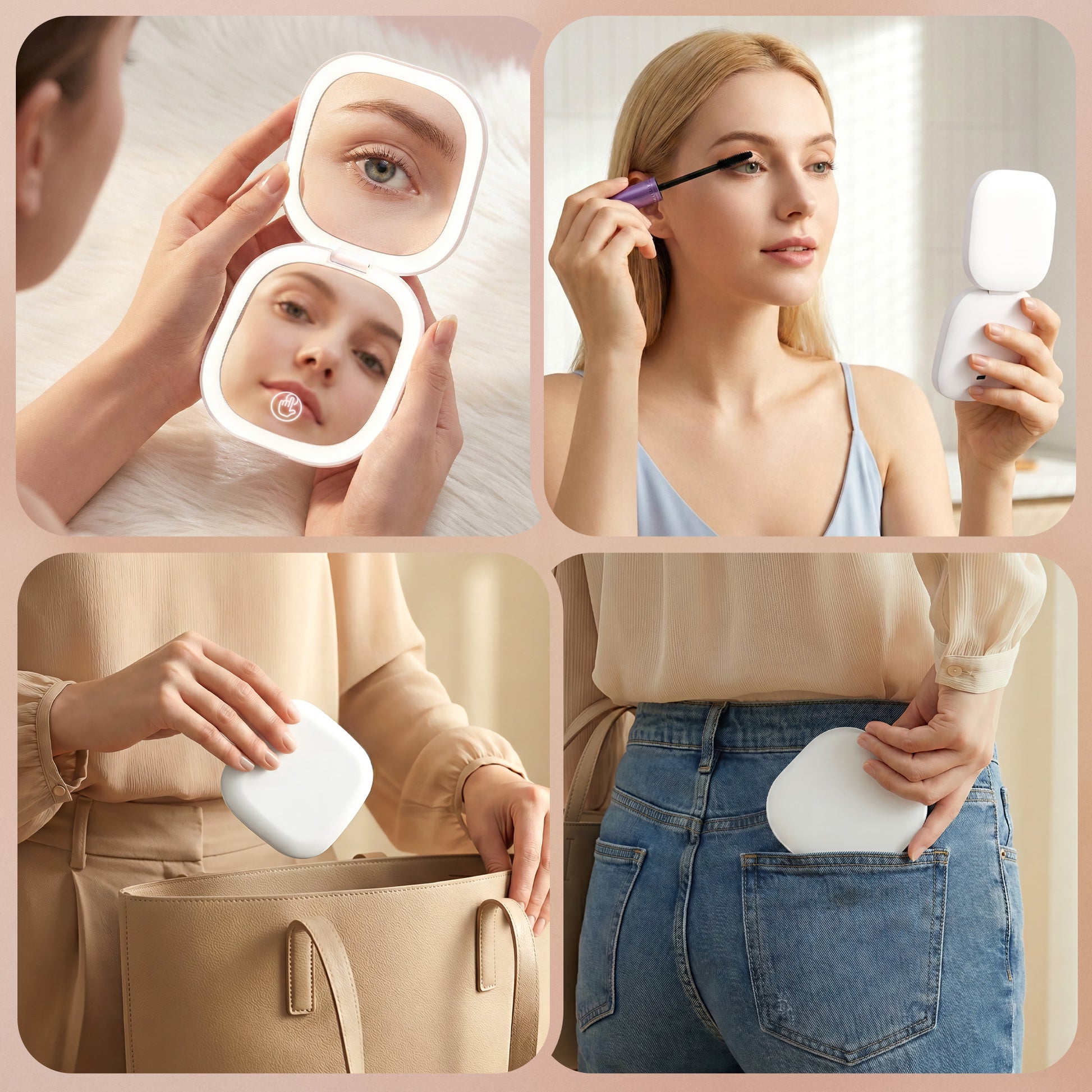 Embellir LED Compact Mirror Lighted Travel Makeup Mirror Pocket-Sized 1x 10x Magnification Square White MM-E-PORT-10X-SQLED-WH