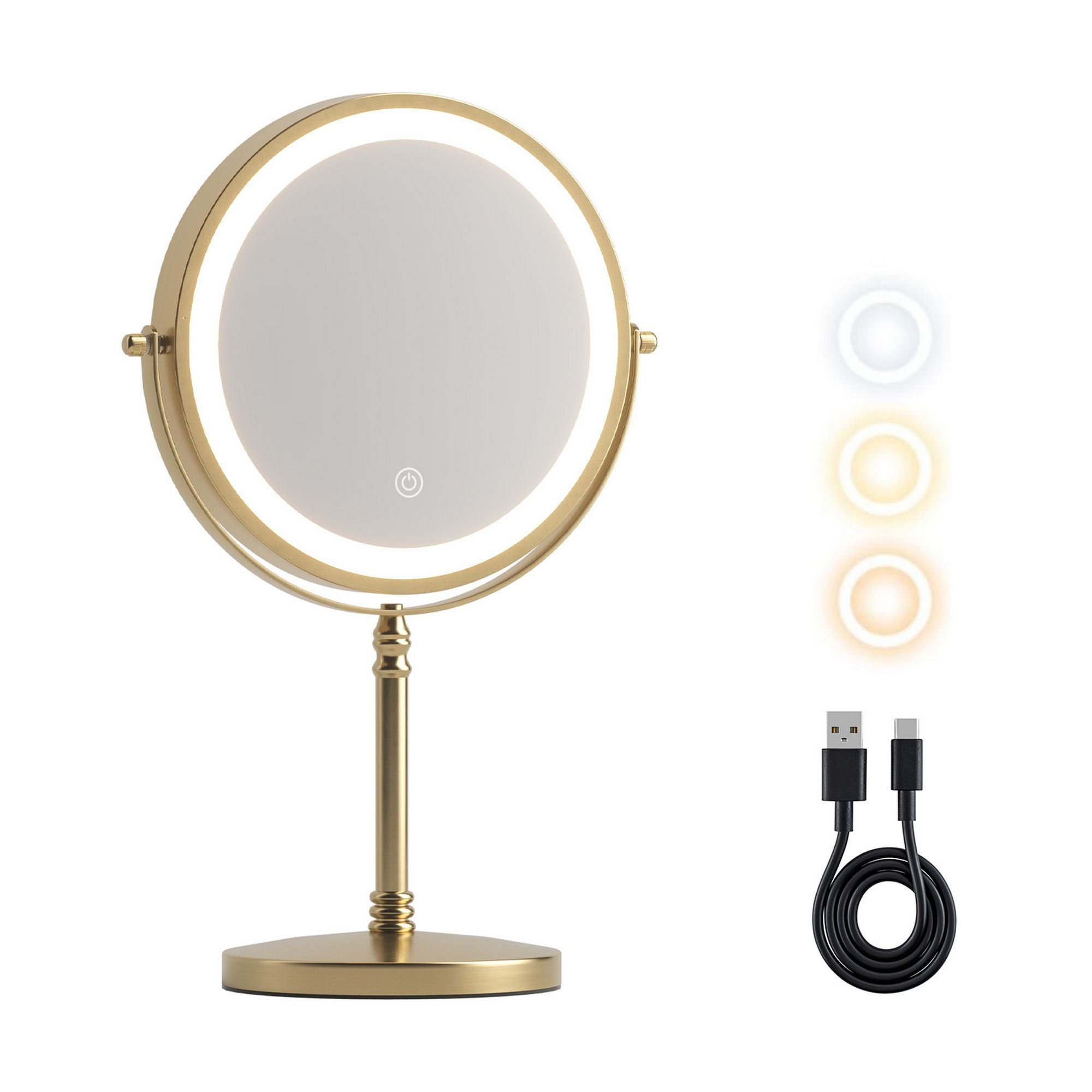 Embellir Lighted Makeup Mirror Rotation 10X Magnifying Double Sided Tabletop Gold MM-E-STAND-10X-LED-7IN-GD
