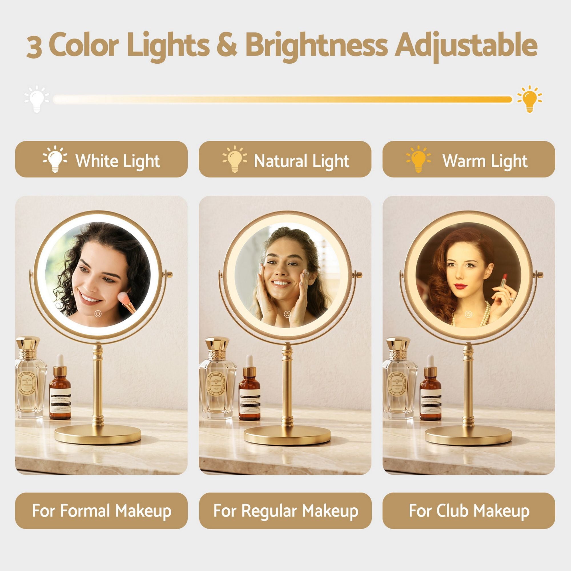Embellir Lighted Makeup Mirror Rotation 10X Magnifying Double Sided Tabletop Gold MM-E-STAND-10X-LED-7IN-GD