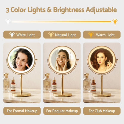 Embellir Lighted Makeup Mirror Rotation 10X Magnifying Double Sided Tabletop Gold MM-E-STAND-10X-LED-7IN-GD