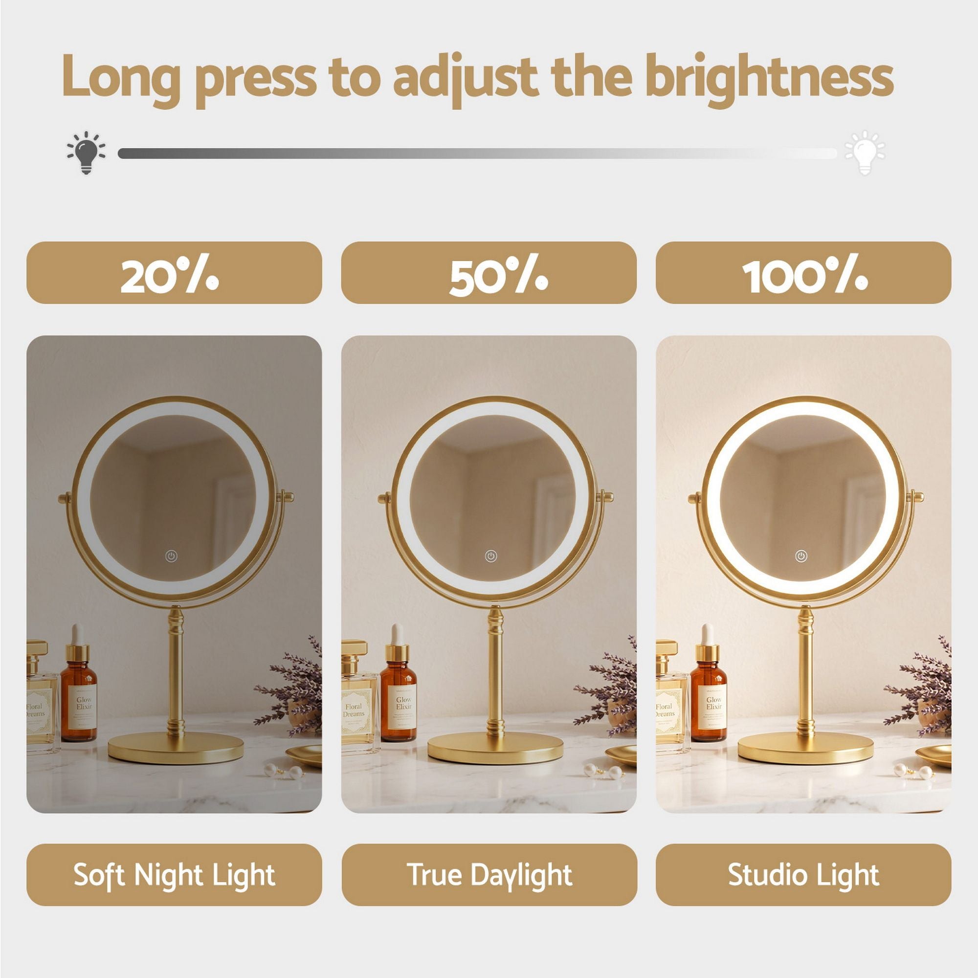 Embellir Lighted Makeup Mirror Rotation 10X Magnifying Double Sided Tabletop Gold MM-E-STAND-10X-LED-7IN-GD