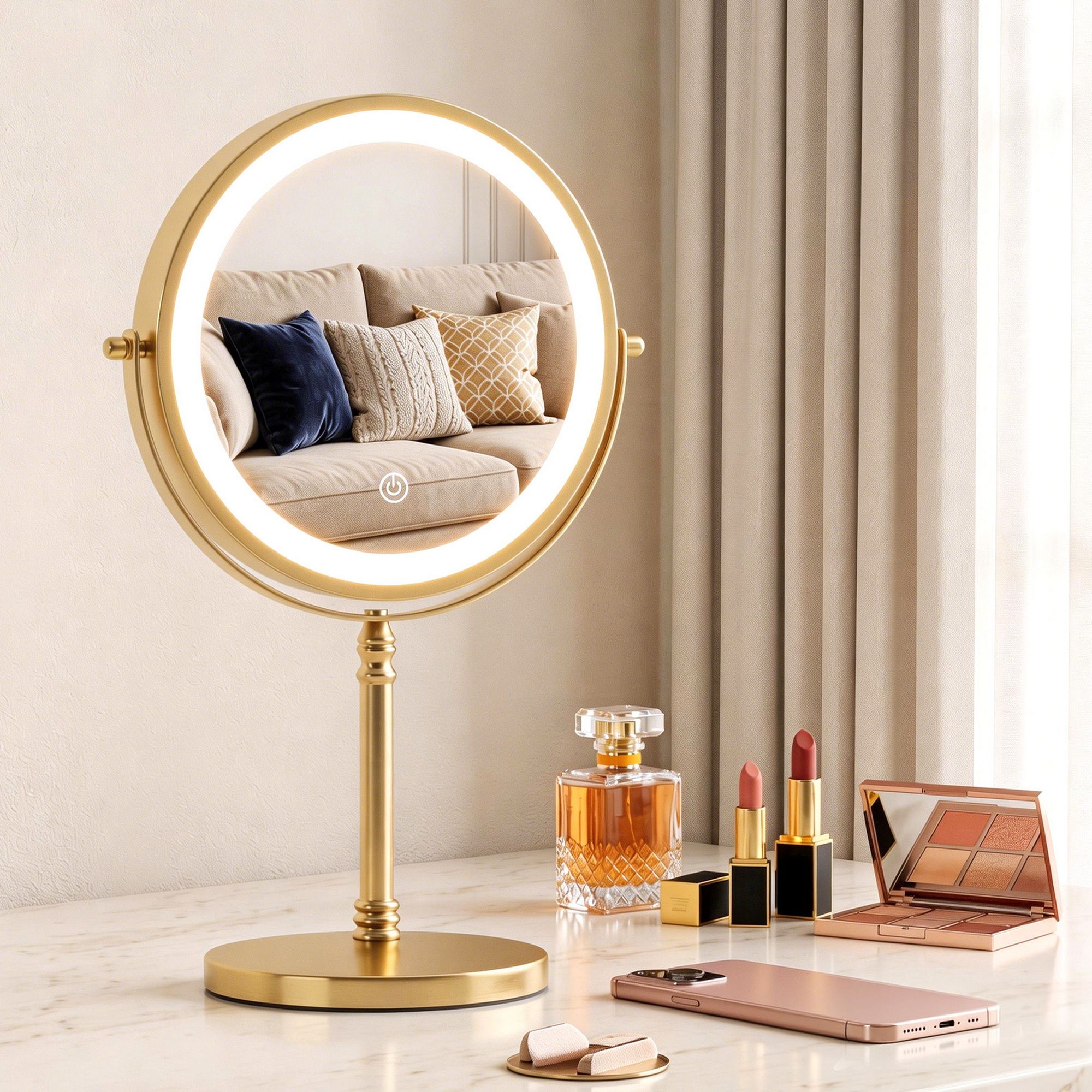 Embellir Lighted Makeup Mirror Rotation 10X Magnifying Double Sided Tabletop Gold MM-E-STAND-10X-LED-7IN-GD