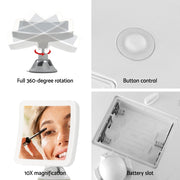 Embellir Makeup Mirror 10X Magnification LED Light Adjustable Rotation Cordless Suction Cup MM-E-STAND-10X-QUAD-WH