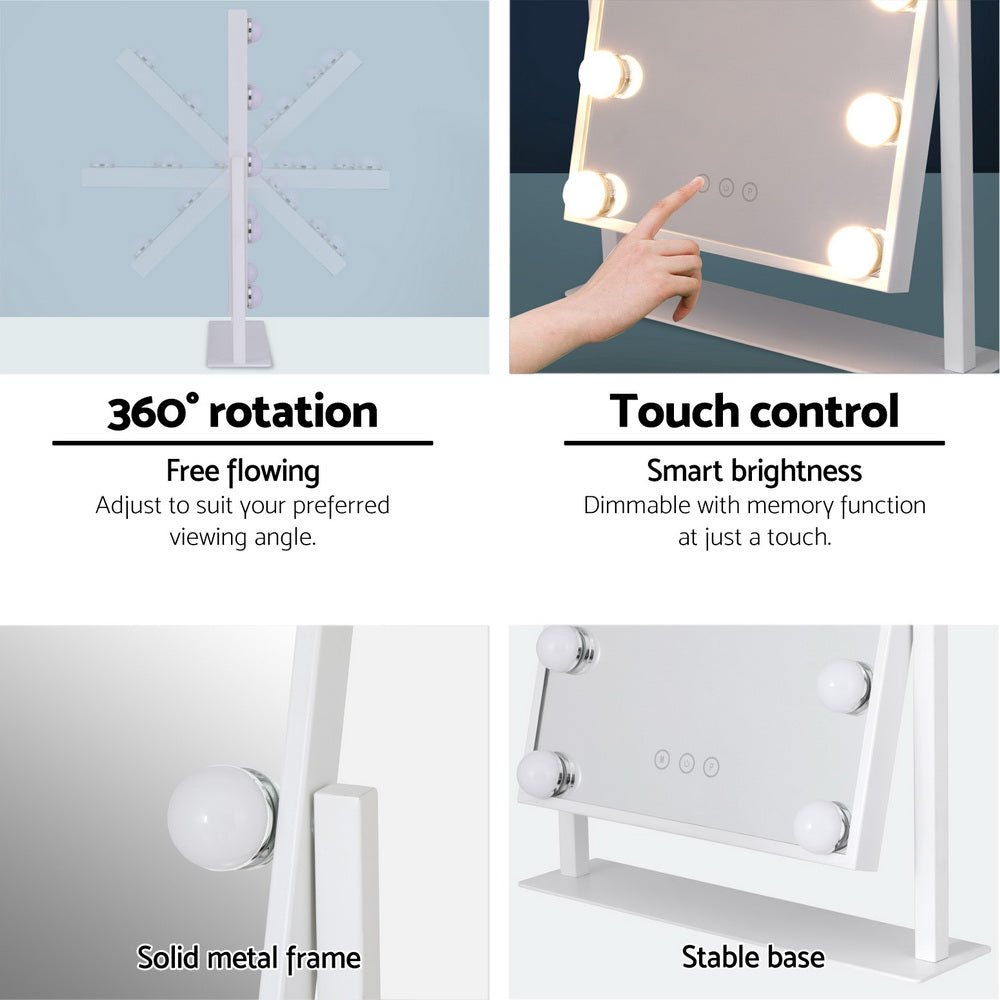 Embellir Makeup Mirror 30x41cm Hollywood Vanity with LED Light Rotation Tabletop MM-E-STAND-3040-FRAME-WH