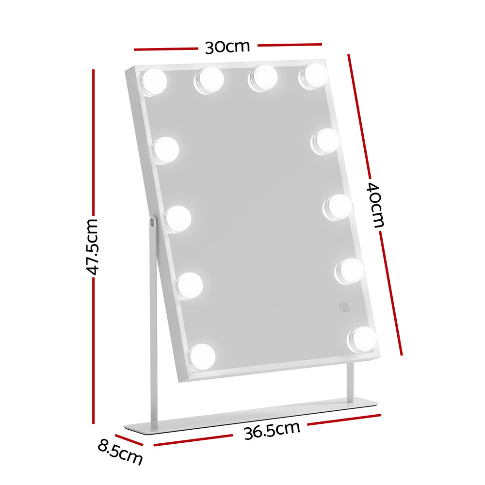 Embellir Bluetooth Makeup Mirror 30x40cm Hollywood Vanity with LED Light White MM-E-STAND-3040LED-WH-BT
