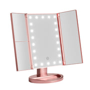 Embellir Tri-fold Makeup Mirror 1X2X3X Magnifying with LED Light Travel Portable Pink MM-E-TRI-3424LED-RGD
