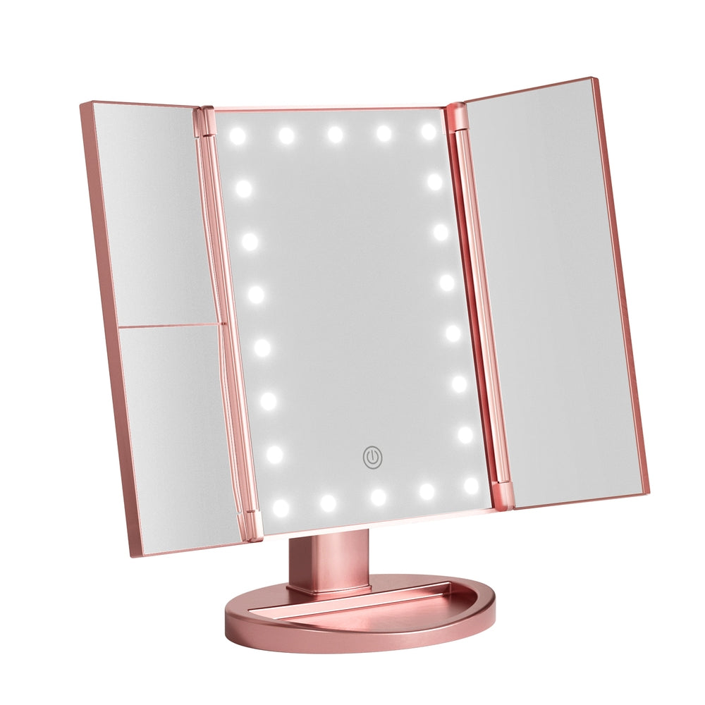 Embellir Tri-fold Makeup Mirror 1X2X3X Magnifying with LED Light Travel Portable Pink MM-E-TRI-3424LED-RGD