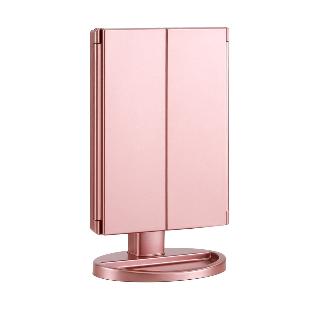 Embellir Tri-fold Makeup Mirror 1X2X3X Magnifying with LED Light Travel Portable Pink MM-E-TRI-3424LED-RGD
