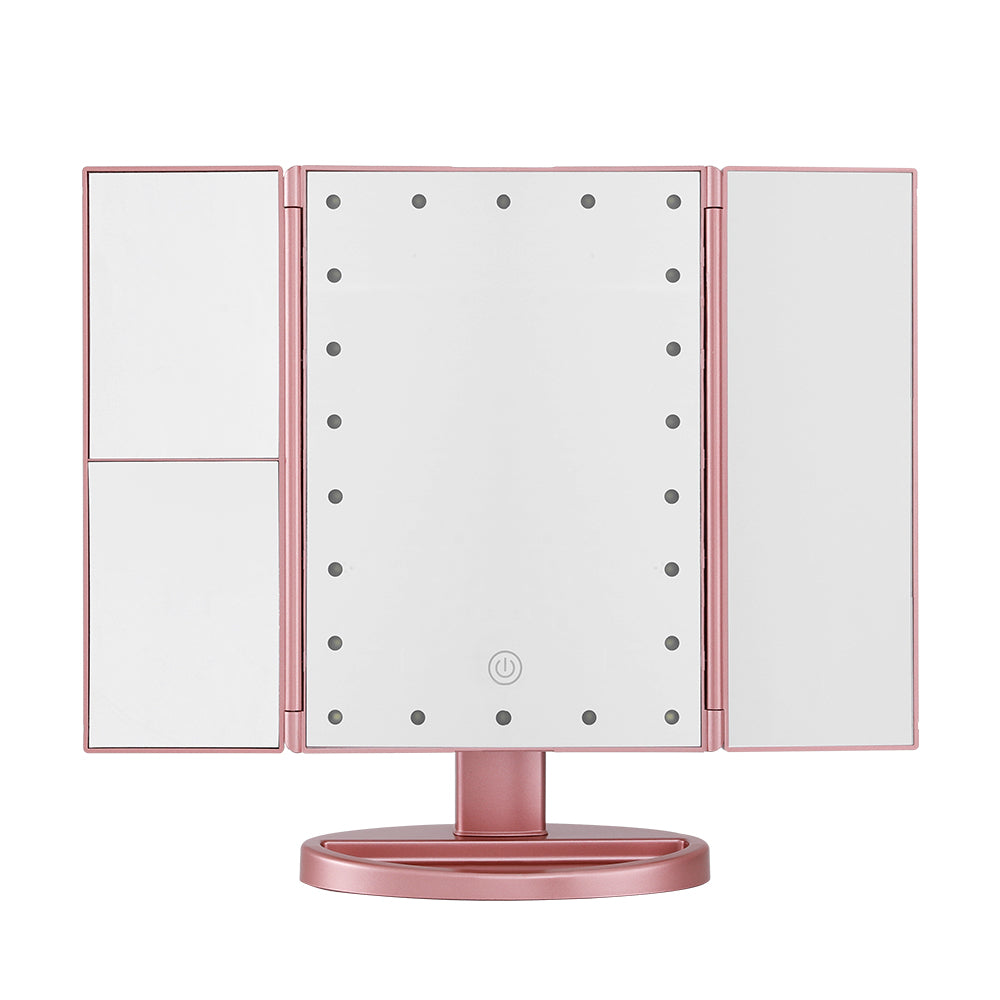 Embellir Tri-fold Makeup Mirror 1X2X3X Magnifying with LED Light Travel Portable Pink MM-E-TRI-3424LED-RGD