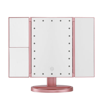 Embellir Tri-fold Makeup Mirror 1X2X3X Magnifying with LED Light Travel Portable Pink MM-E-TRI-3424LED-RGD