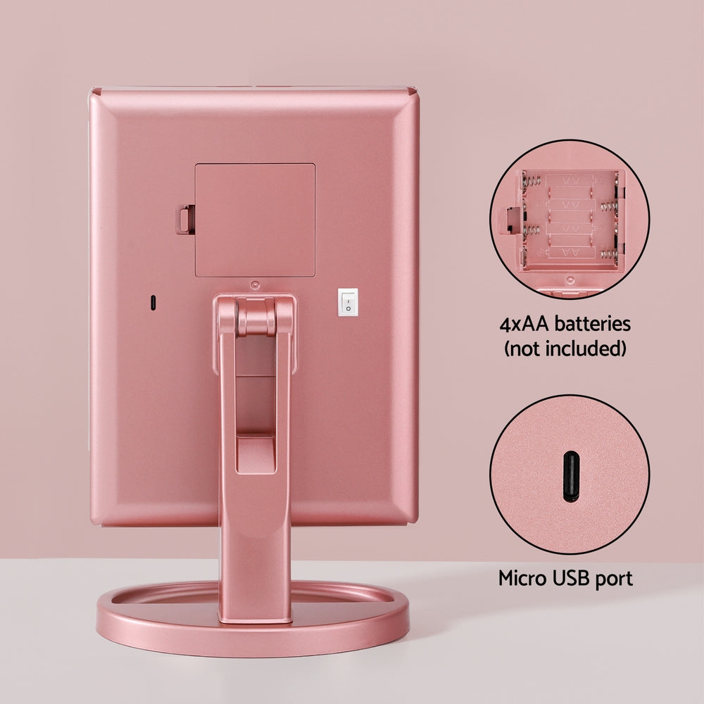 Embellir Tri-fold Makeup Mirror 1X2X3X Magnifying with LED Light Travel Portable Pink MM-E-TRI-3424LED-RGD